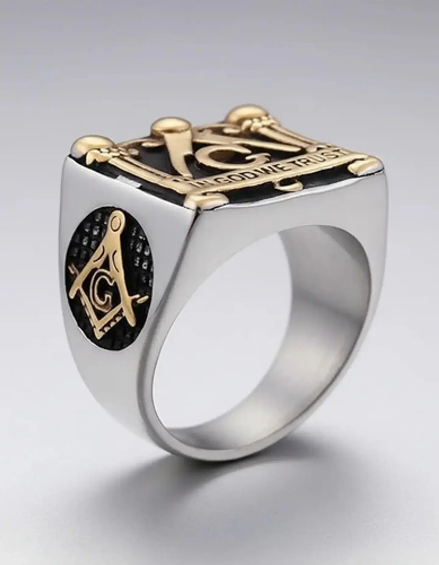 Anillo en Acero para hombre símbolo escuadra Mason Masoneria bicolor 8