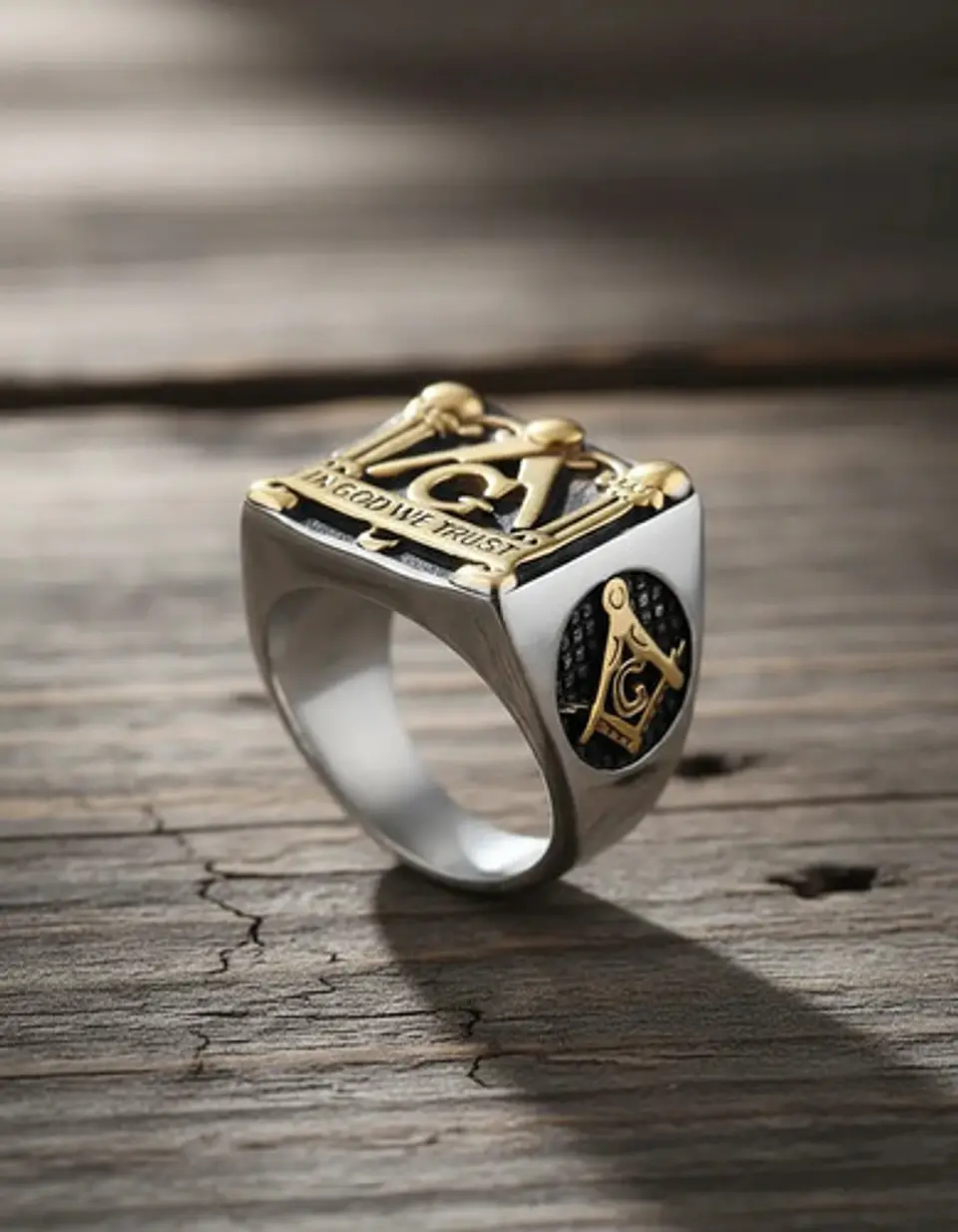 Anillo en Acero para hombre símbolo escuadra Mason Masoneria bicolor 9