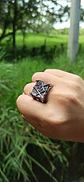 Anillo en Acero para hombre símbolo escuadra Mason Masoneria bicolor - Miniatura 12