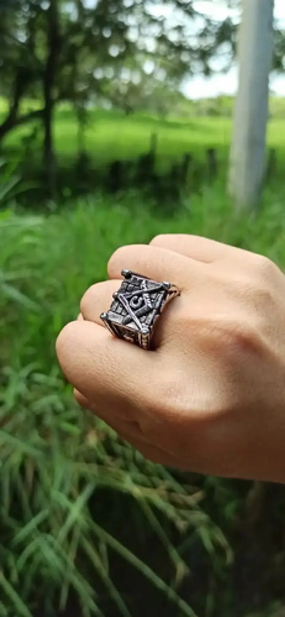 Anillo en Acero para hombre símbolo escuadra Mason Masoneria bicolor 12