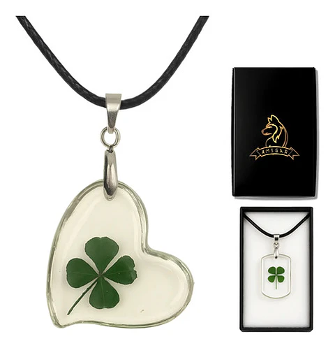 Collar para Hombre Mujer Dije Forma De Corazón resina Trébol Real Suerte