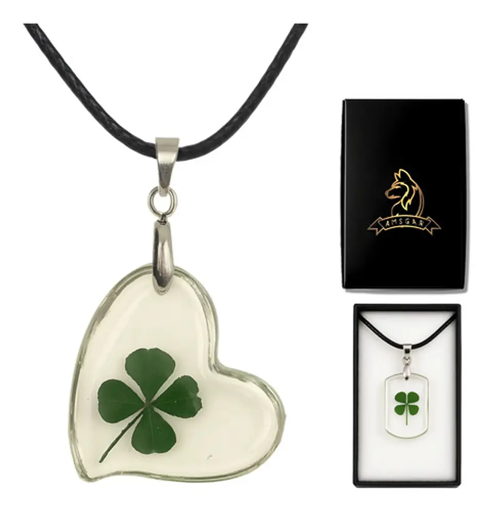 Collar para Hombre Mujer Dije Forma De Corazón resina Trébol Real Suerte 1