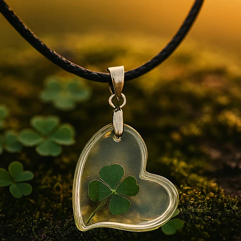 Collar para Hombre Mujer Dije Forma De Corazón resina Trébol Real Suerte