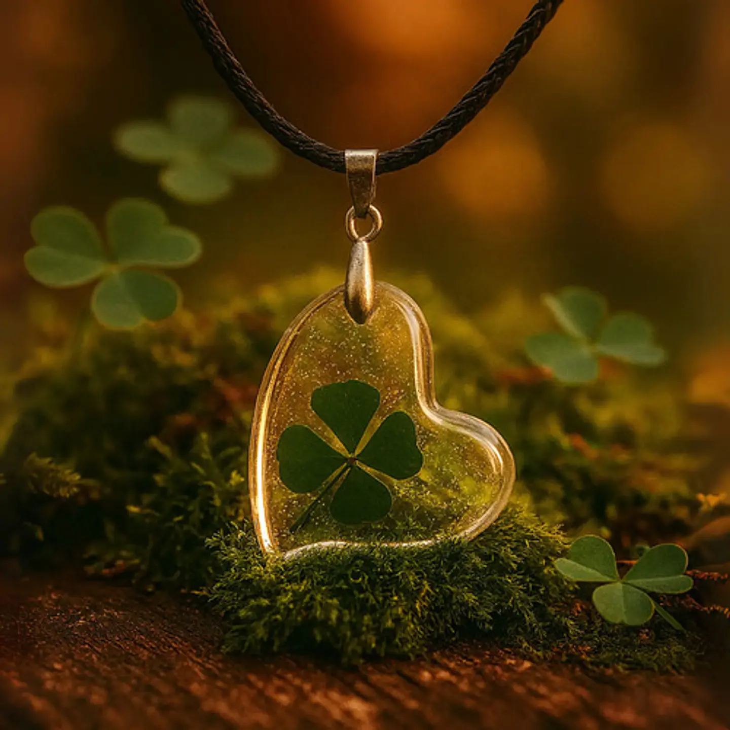 Collar para Hombre Mujer Dije Forma De Corazón resina Trébol Real Suerte 3