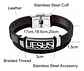 Pulsera en cuero para hombre Manilla Brazalete placa Jesus Catolica - Miniatura 4