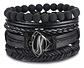 Pack X4 manillas Cuero Negro para Hombre y Mujer pulsera emblema Superman - Miniatura 1