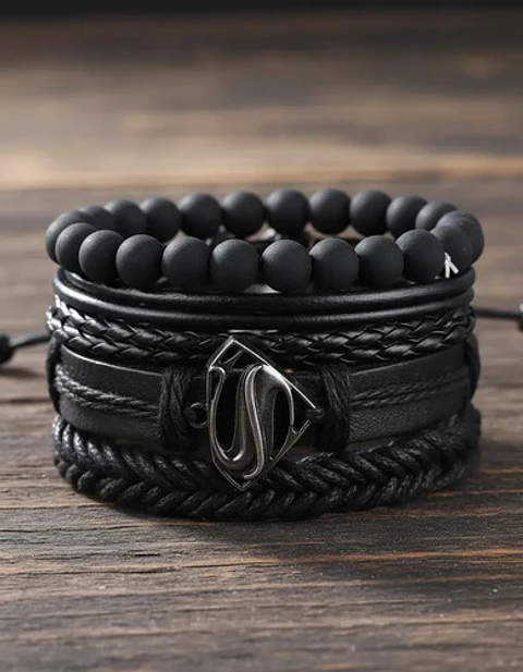 Pack X4 manillas Cuero Negro para Hombre y Mujer pulsera emblema Superman