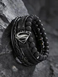 Pack X4 manillas Cuero Negro para Hombre y Mujer pulsera emblema Superman - Miniatura 6