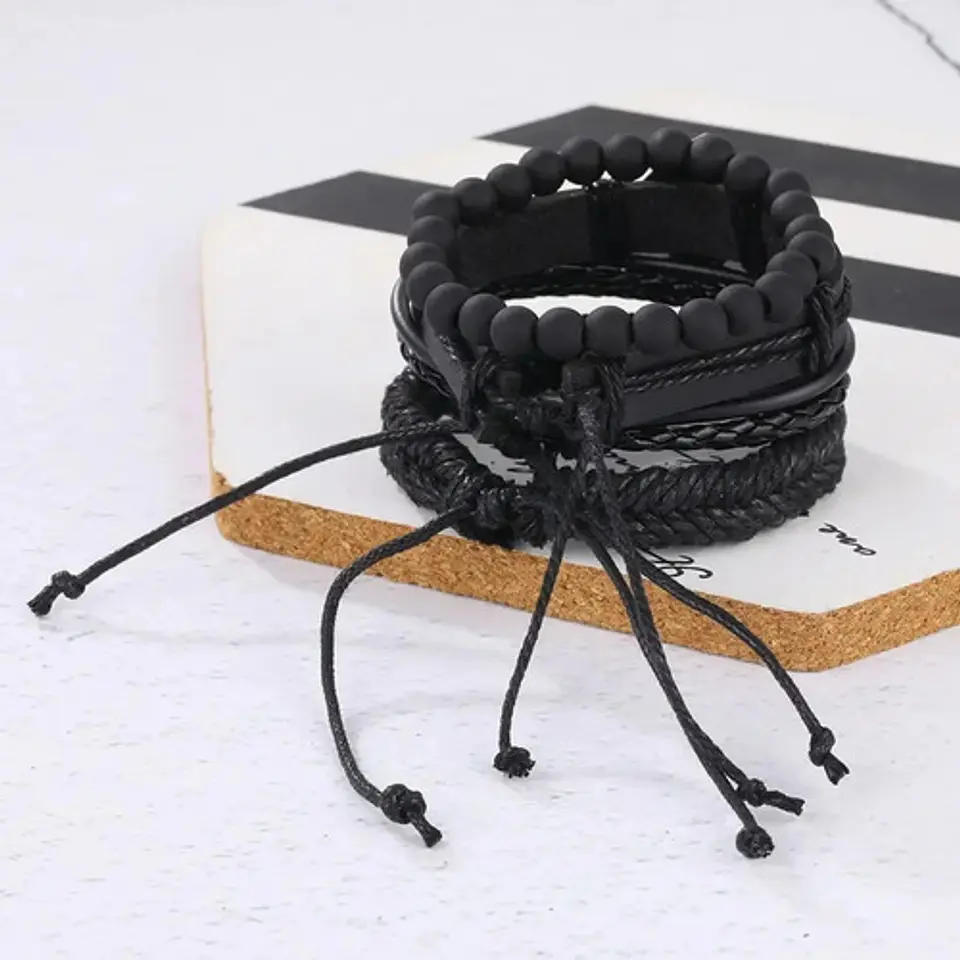 Pack X4 manillas Cuero Negro para Hombre y Mujer pulsera emblema Superman 8