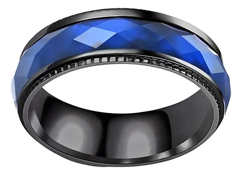 Anillo negro en Acero argolla para hombre banda Color Piedra Azul