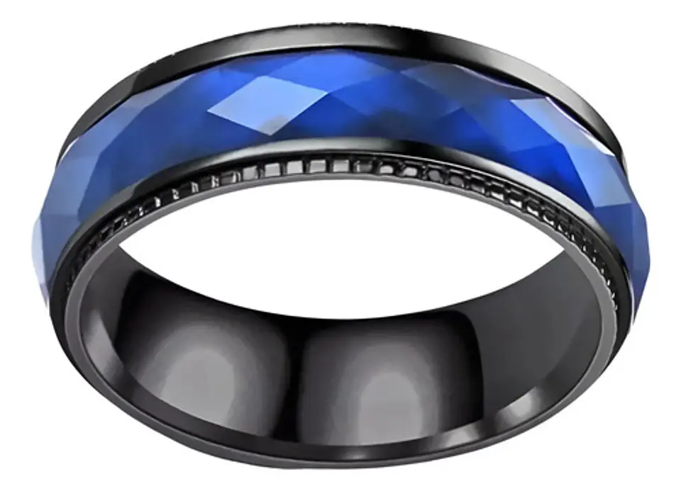 Anillo negro en Acero argolla para hombre banda Color Piedra Azul 1