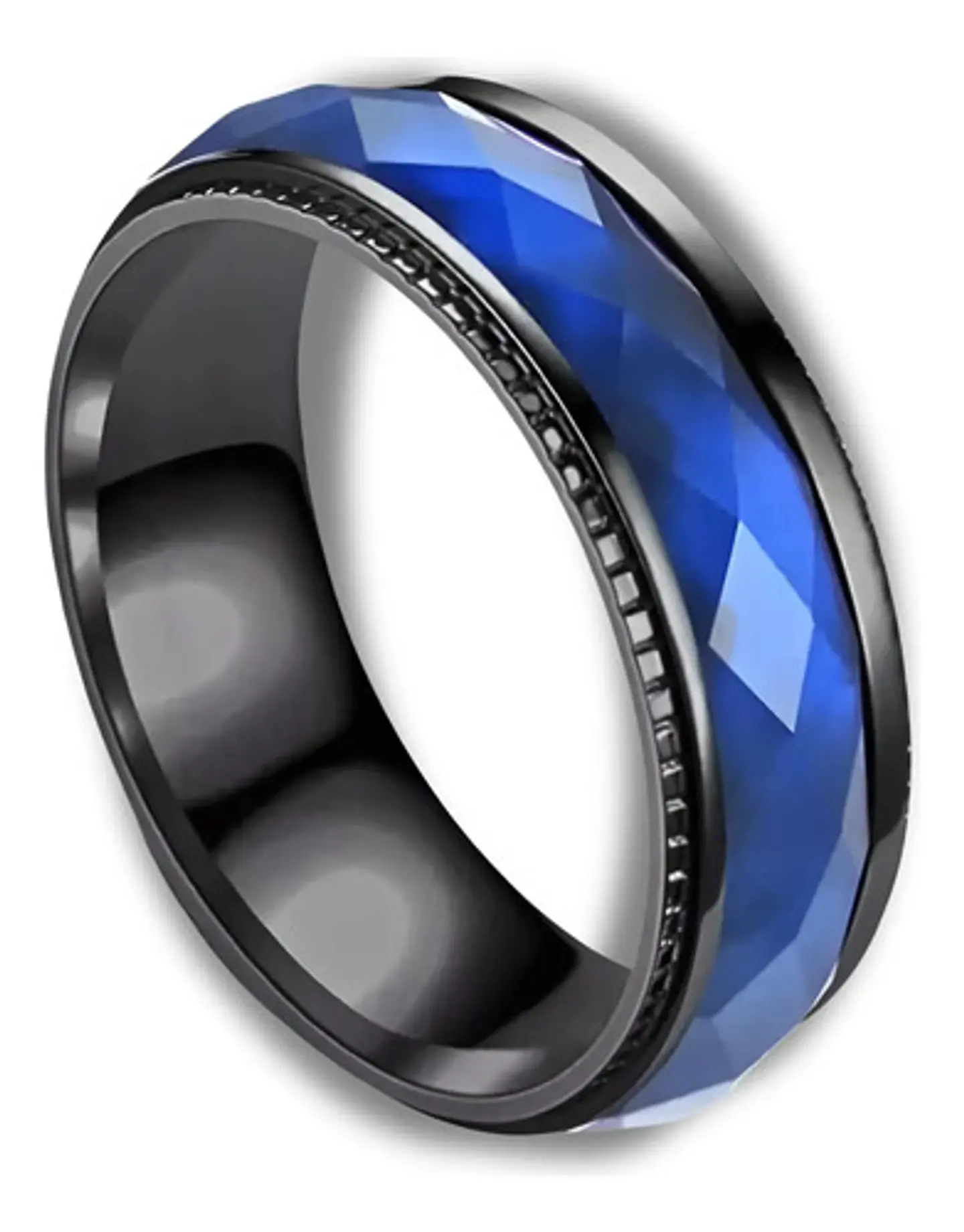 Anillo negro en Acero argolla para hombre banda Color Piedra Azul 2