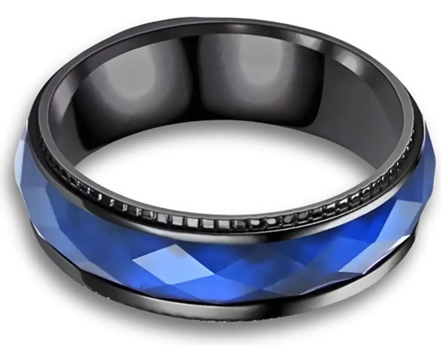 Anillo negro en Acero argolla para hombre banda Color Piedra Azul 3