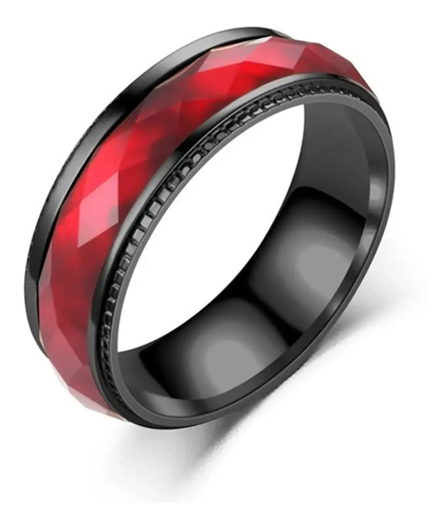 Anillo negro en Acero argolla para hombre banda Color Piedra Azul 6