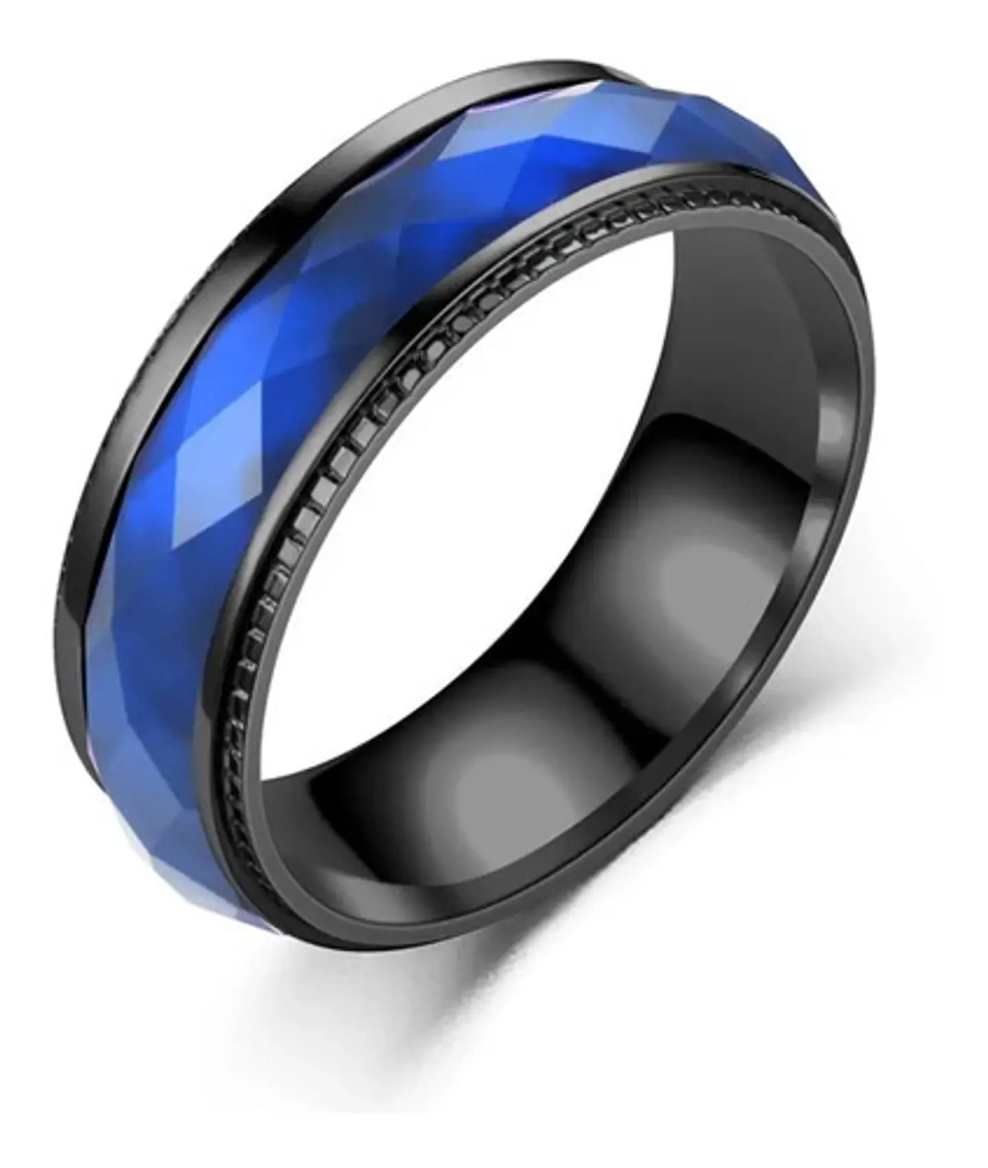 Anillo negro en Acero argolla para hombre banda Color Piedra Azul 7