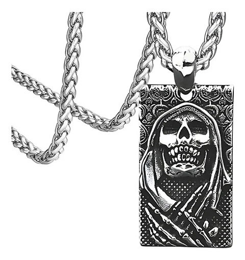 Collar en Acero para hombre y mujer dije Grim Reaper Calavera Craneo