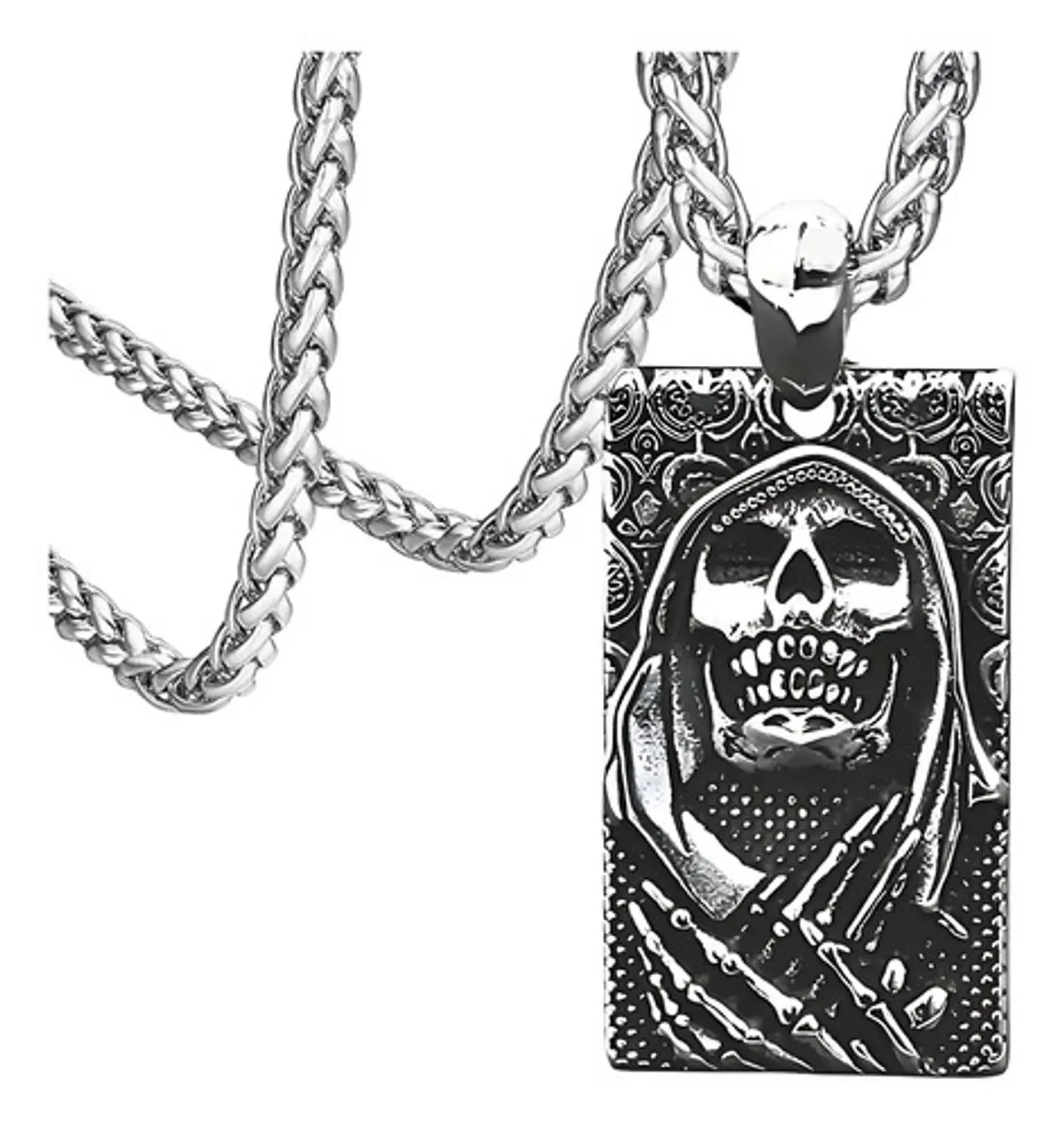 Collar en Acero para hombre y mujer dije Grim Reaper Calavera Craneo 1