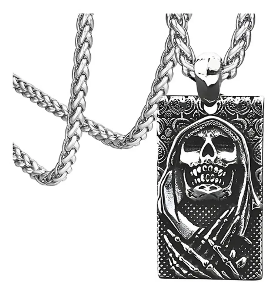 Collar en Acero para hombre y mujer dije Grim Reaper Calavera Craneo 1