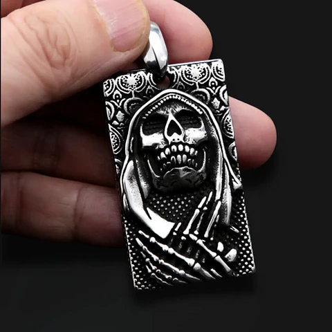 Collar en Acero para hombre y mujer dije Grim Reaper Calavera Craneo