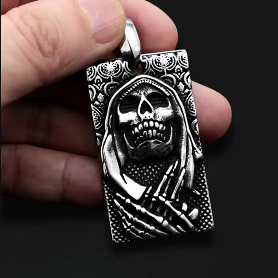 Collar en Acero para hombre y mujer dije Grim Reaper Calavera Craneo 2