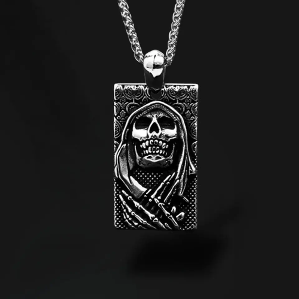 Collar en Acero para hombre y mujer dije Grim Reaper Calavera Craneo 4