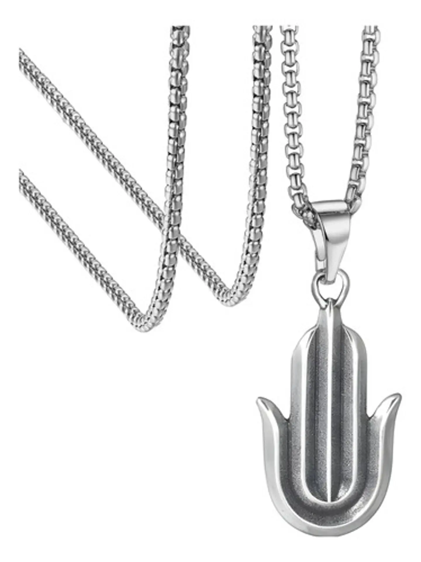 Collar Acero Inoxidable Color Plata Mano Jamsa Hamsa Hombre Plateado 1