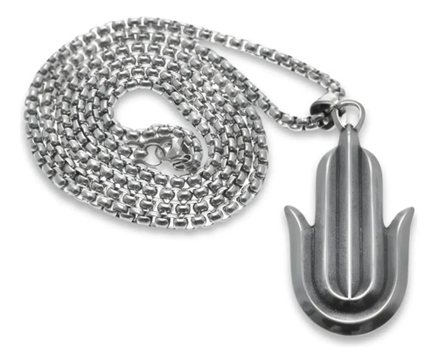 Collar Acero Inoxidable Color Plata Mano Jamsa Hamsa Hombre Plateado 3