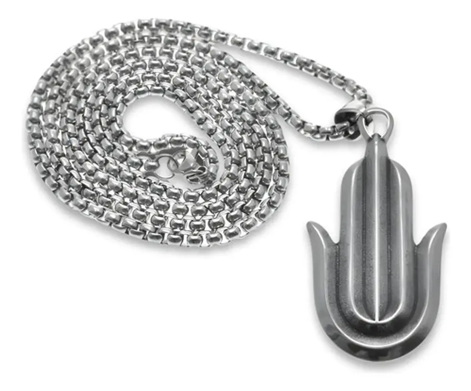 Collar Acero Inoxidable Color Plata Mano Jamsa Hamsa Hombre Plateado 3