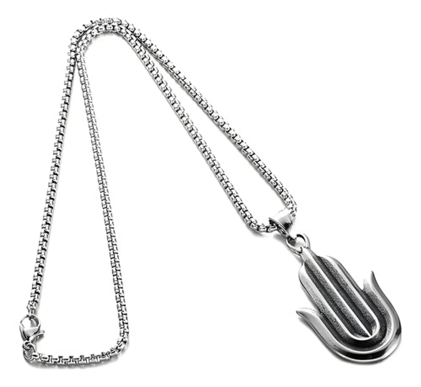 Collar Acero Inoxidable Color Plata Mano Jamsa Hamsa Hombre Plateado 4