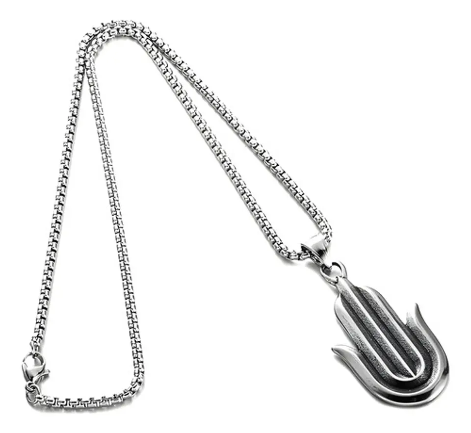 Collar Acero Inoxidable Color Plata Mano Jamsa Hamsa Hombre Plateado 4