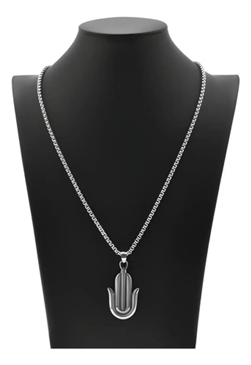 Collar Acero Inoxidable Color Plata Mano Jamsa Hamsa Hombre Plateado 5