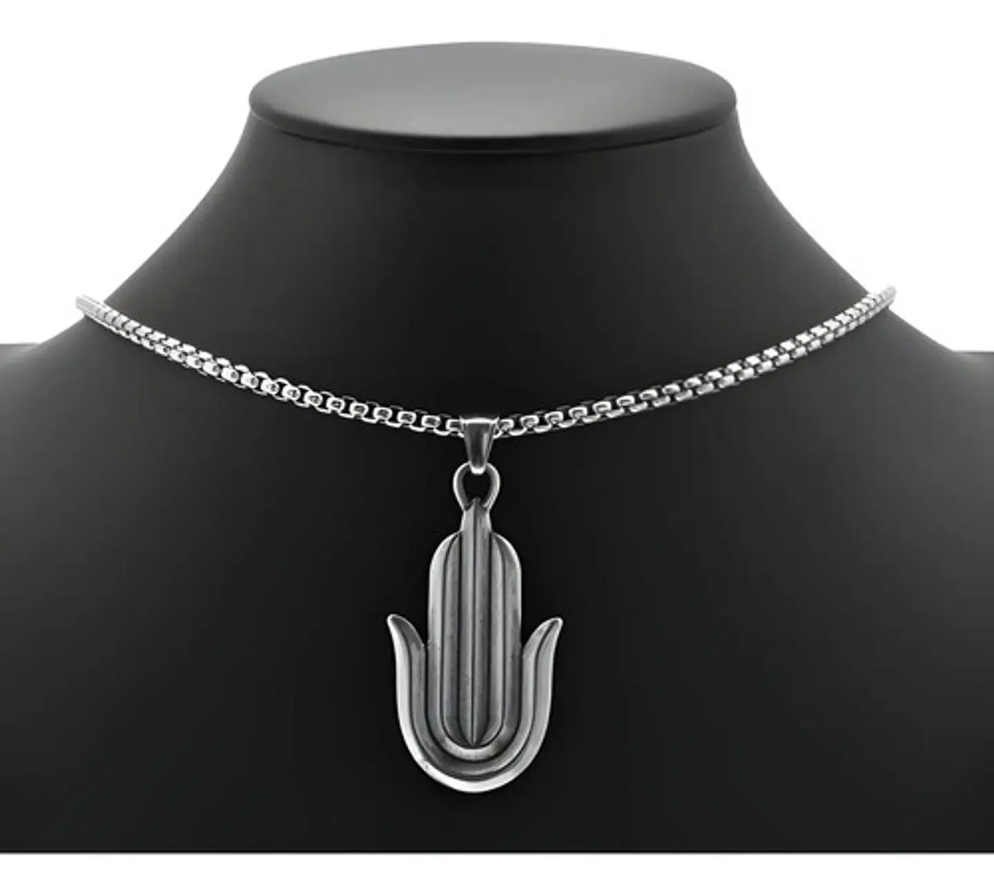 Collar Acero Inoxidable Color Plata Mano Jamsa Hamsa Hombre Plateado 6