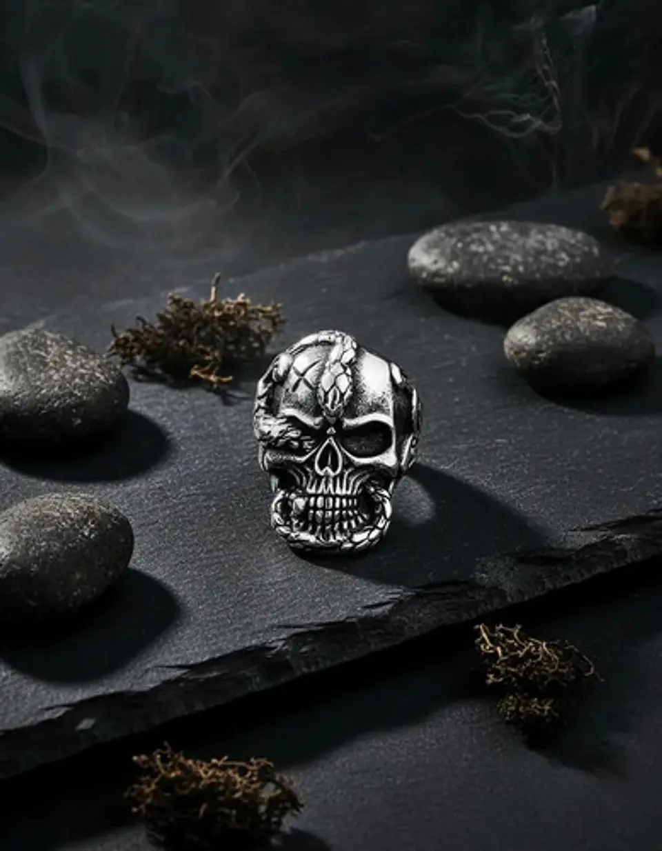 Anillo en Acero para Hombre Cráneo Serpiente Calavera 6