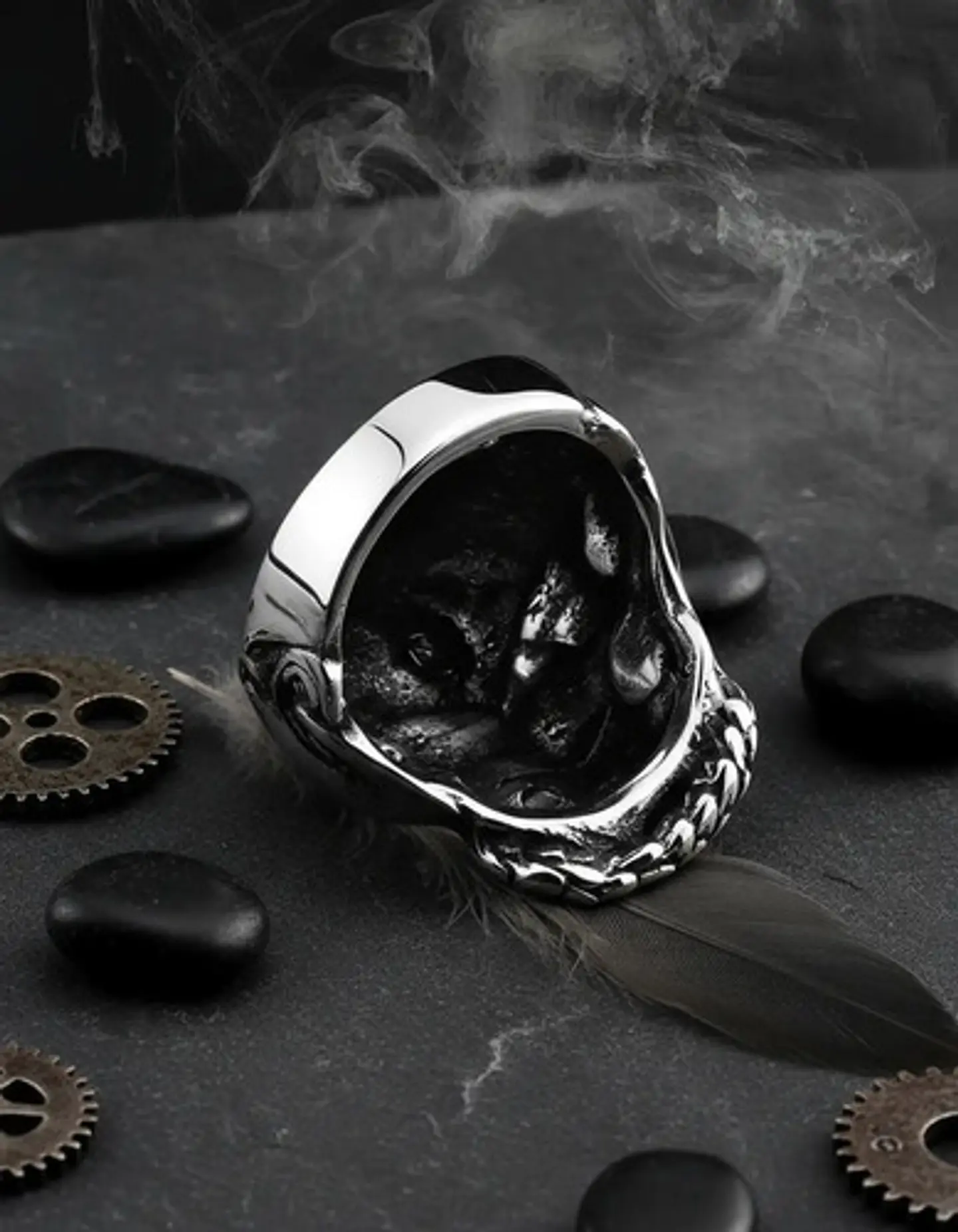 Anillo en Acero para Hombre Cráneo Serpiente Calavera 7