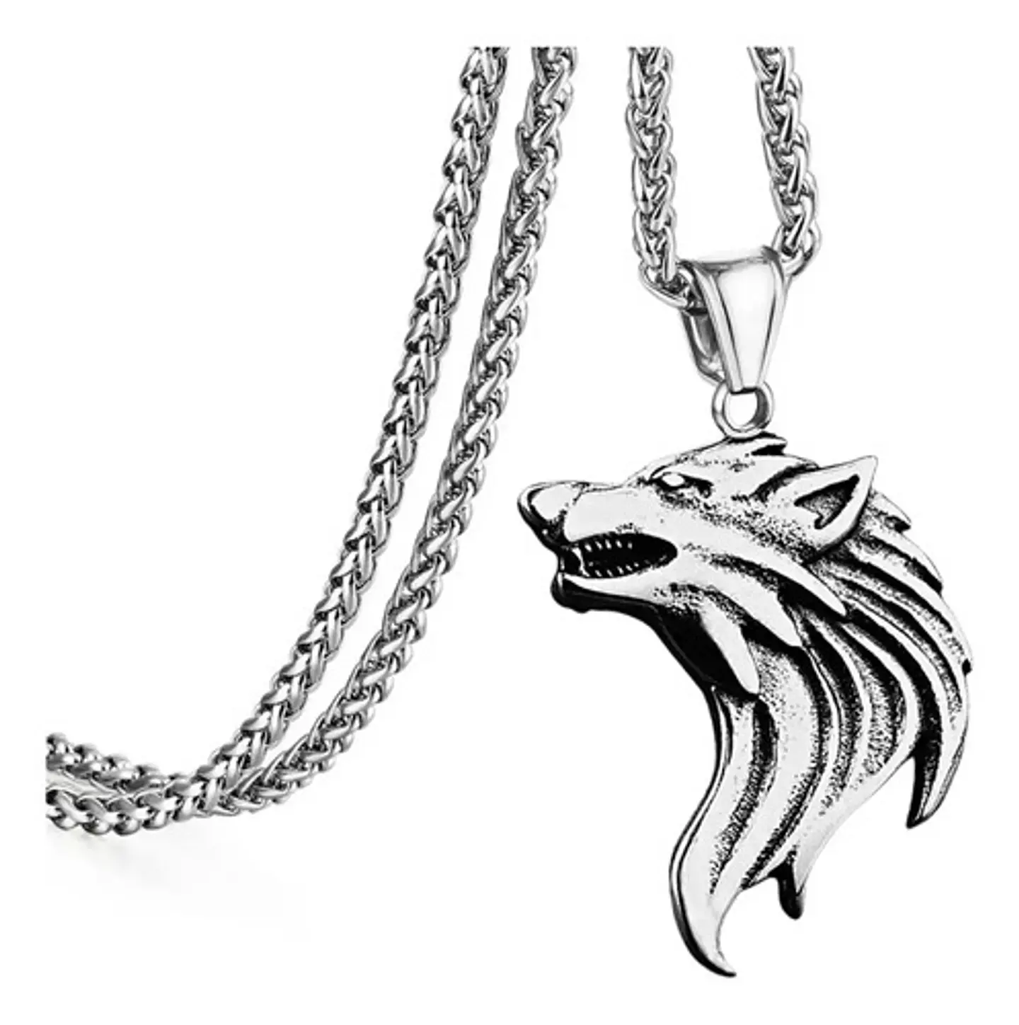 Collar vikingo en Acero para hombre dije cabeza Lobo nórdico 1