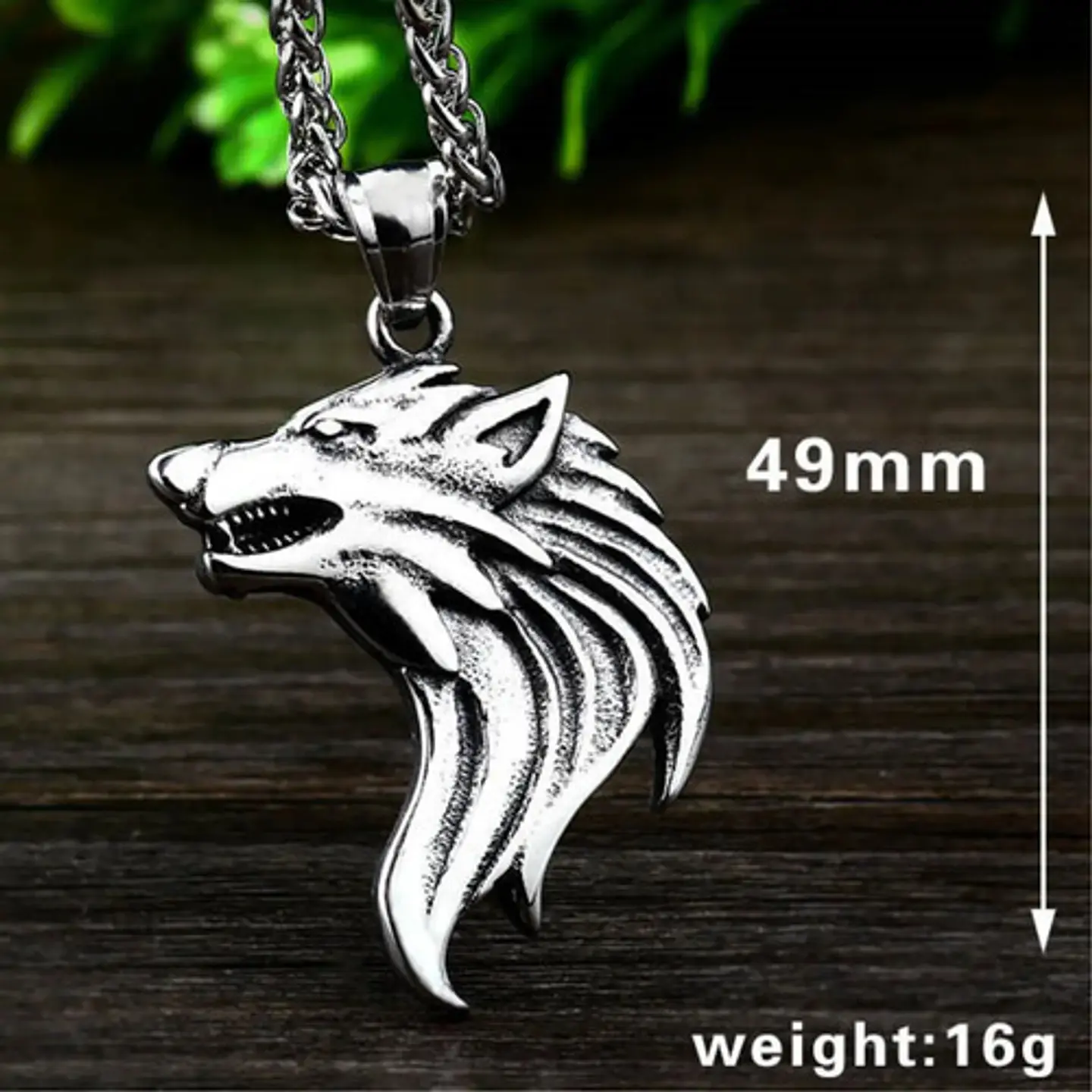 Collar vikingo en Acero para hombre dije cabeza Lobo nórdico 3