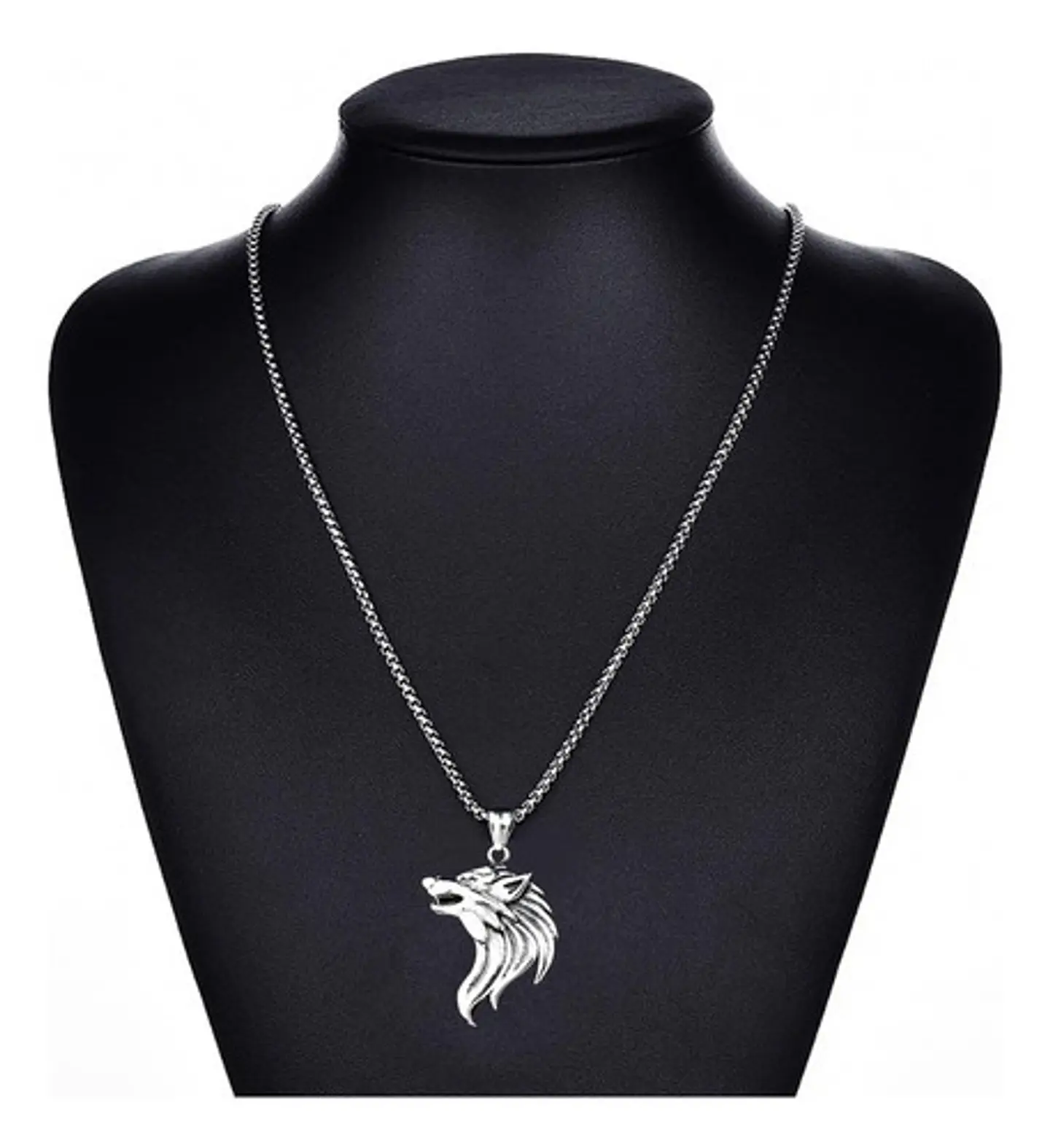 Collar vikingo en Acero para hombre dije cabeza Lobo nórdico 4