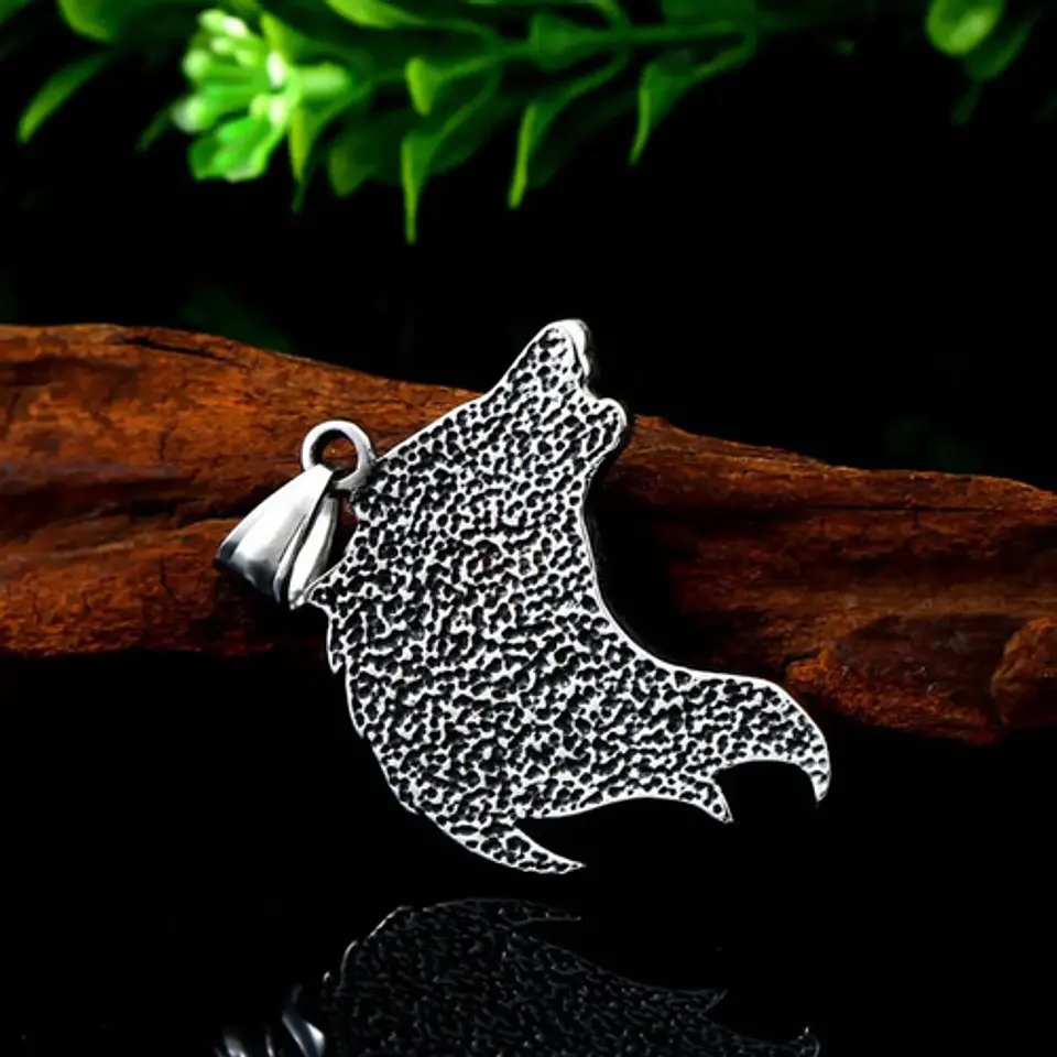 Collar vikingo en Acero para hombre dije cabeza Lobo nórdico 6