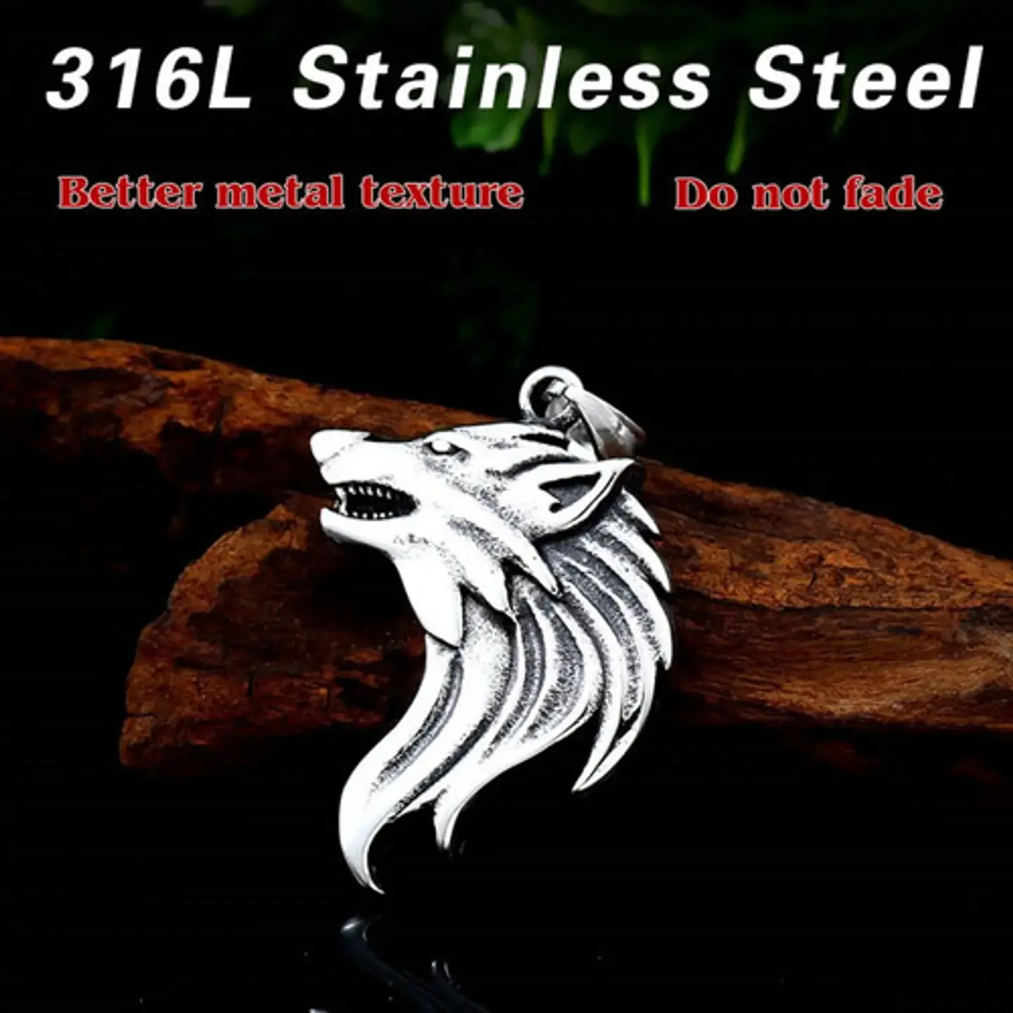 Collar vikingo en Acero para hombre dije cabeza Lobo nórdico 7