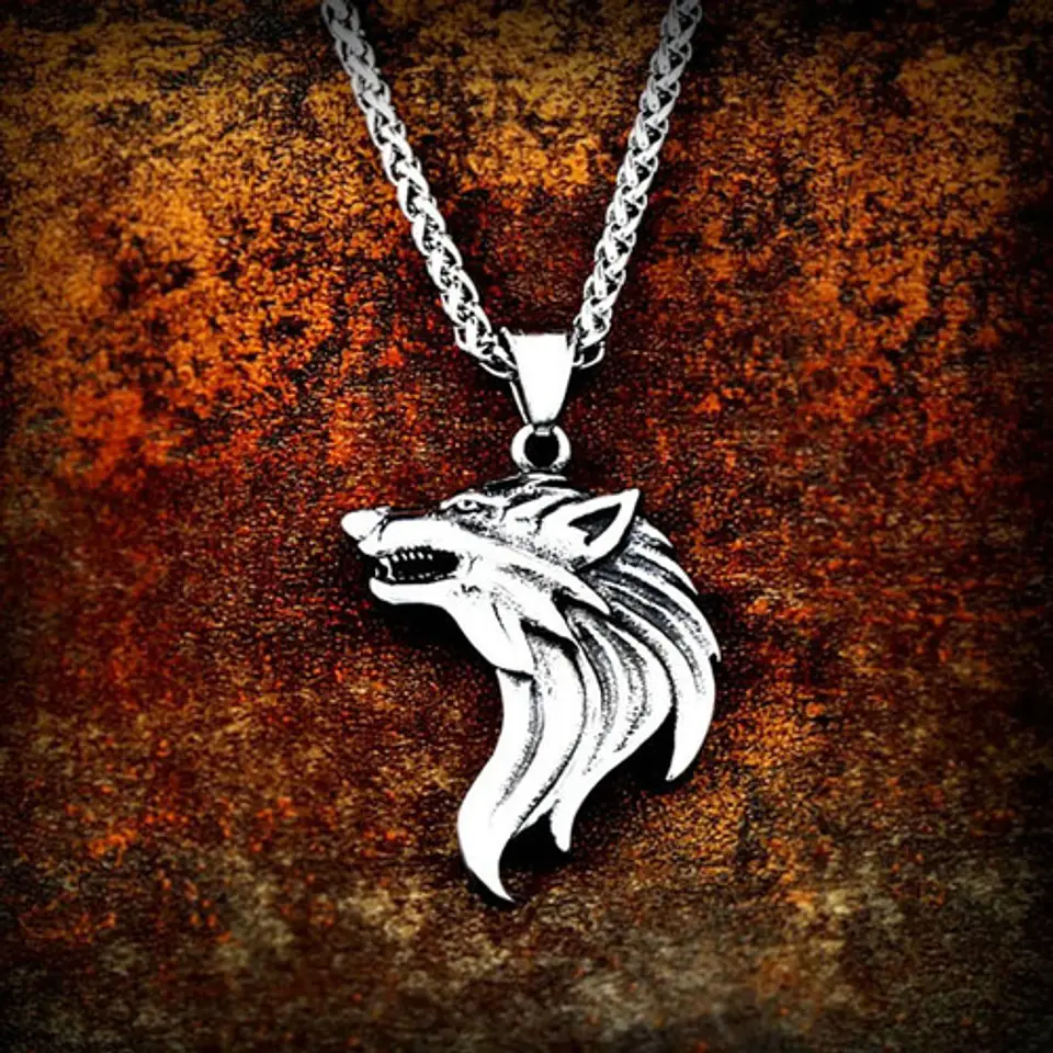 Collar vikingo en Acero para hombre dije cabeza Lobo nórdico 8