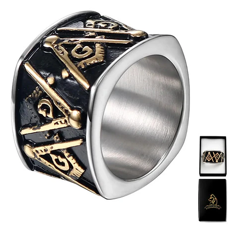 Anillo Acero Inoxidable Color Oro Mason Masoneria Hombre