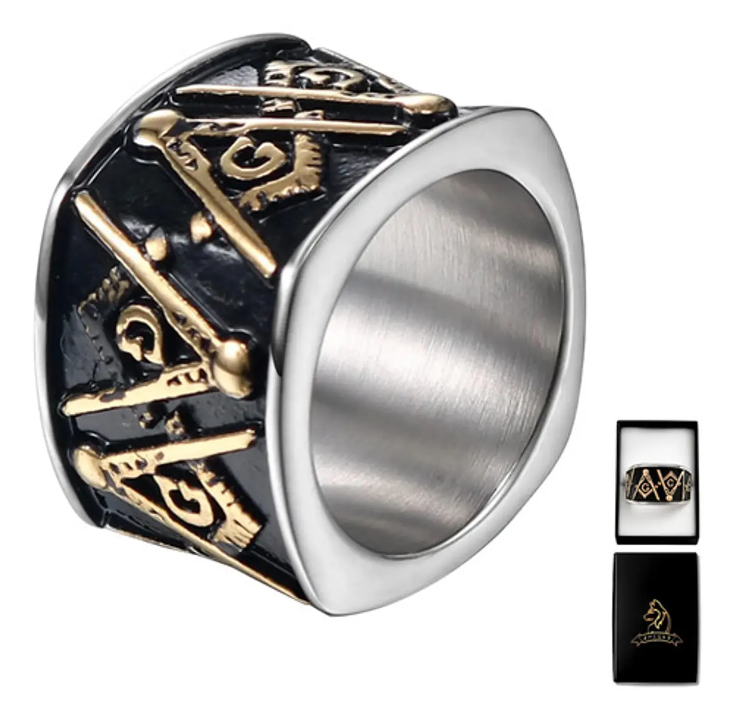 Anillo Acero Inoxidable Color Oro Mason Masoneria Hombre 1
