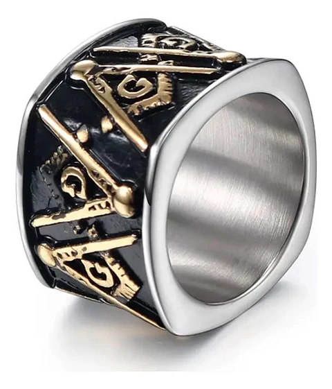 Anillo Acero Inoxidable Color Oro Mason Masoneria Hombre