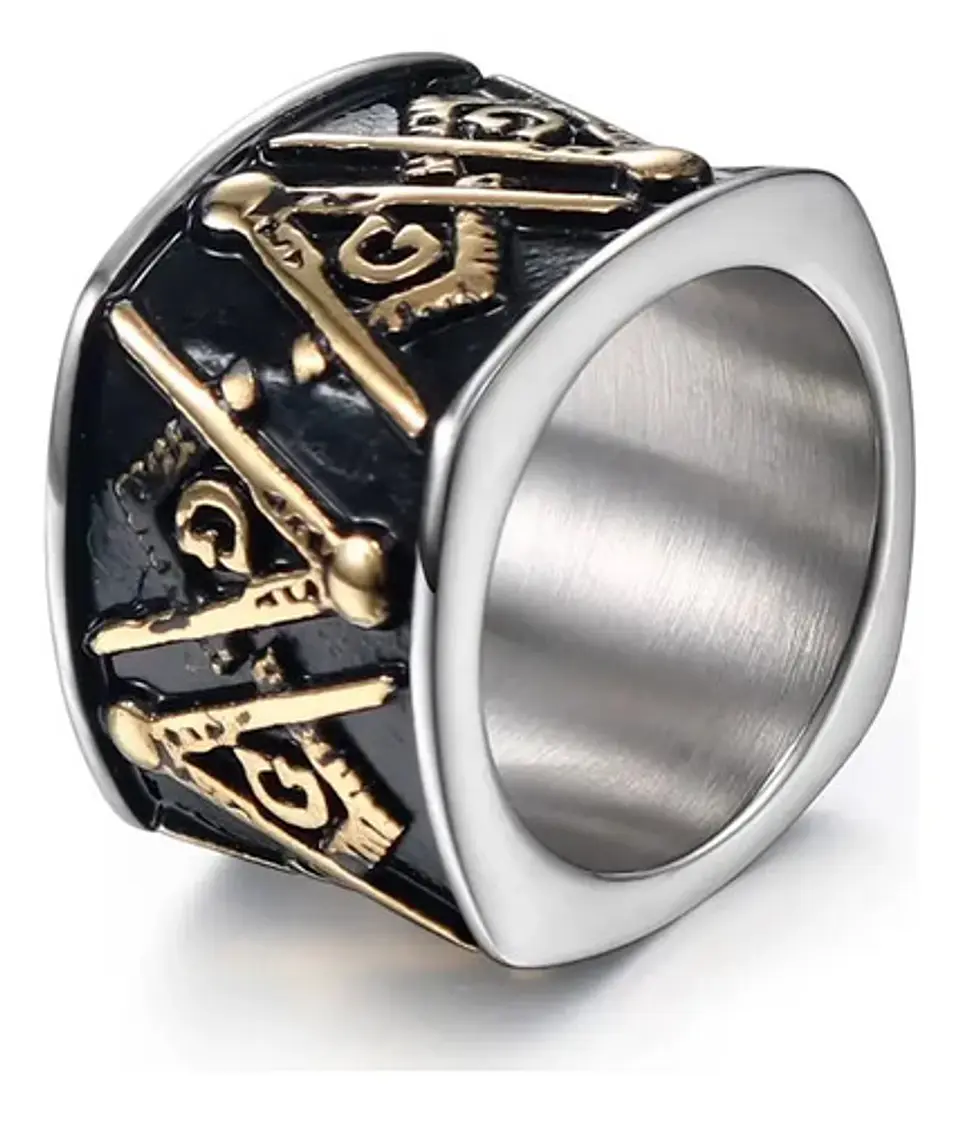 Anillo Acero Inoxidable Color Oro Mason Masoneria Hombre 2