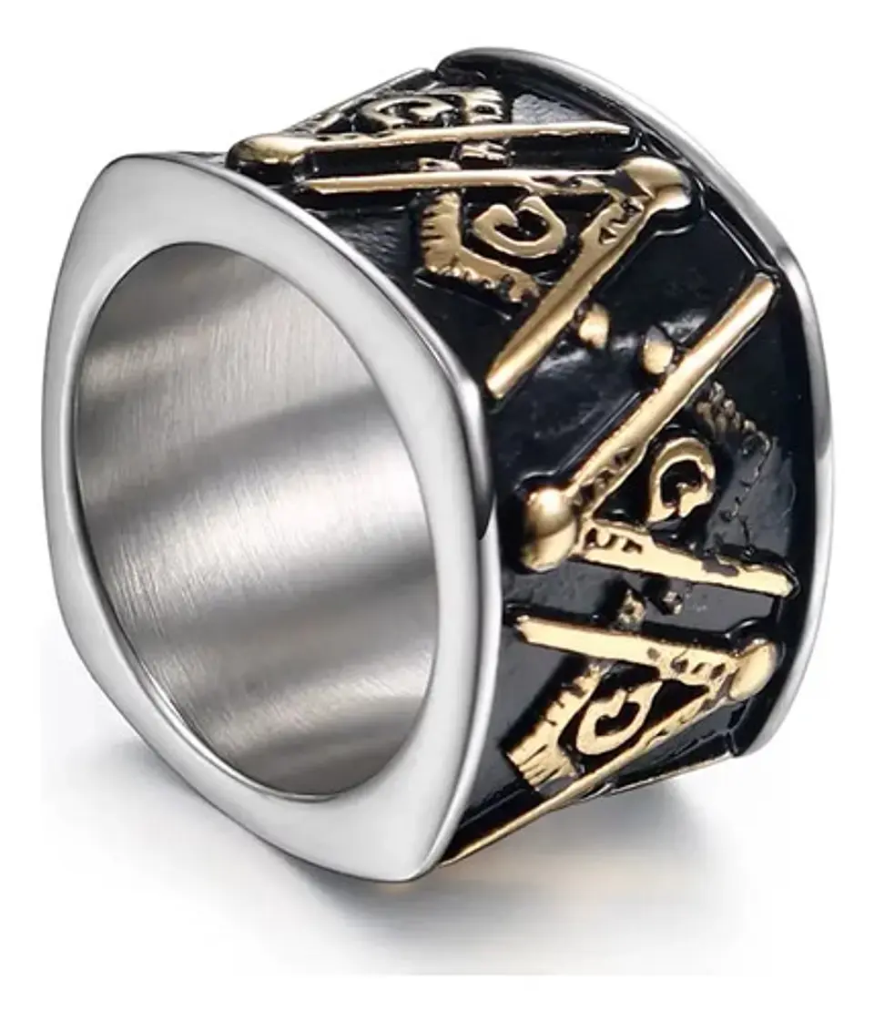 Anillo Acero Inoxidable Color Oro Mason Masoneria Hombre 3