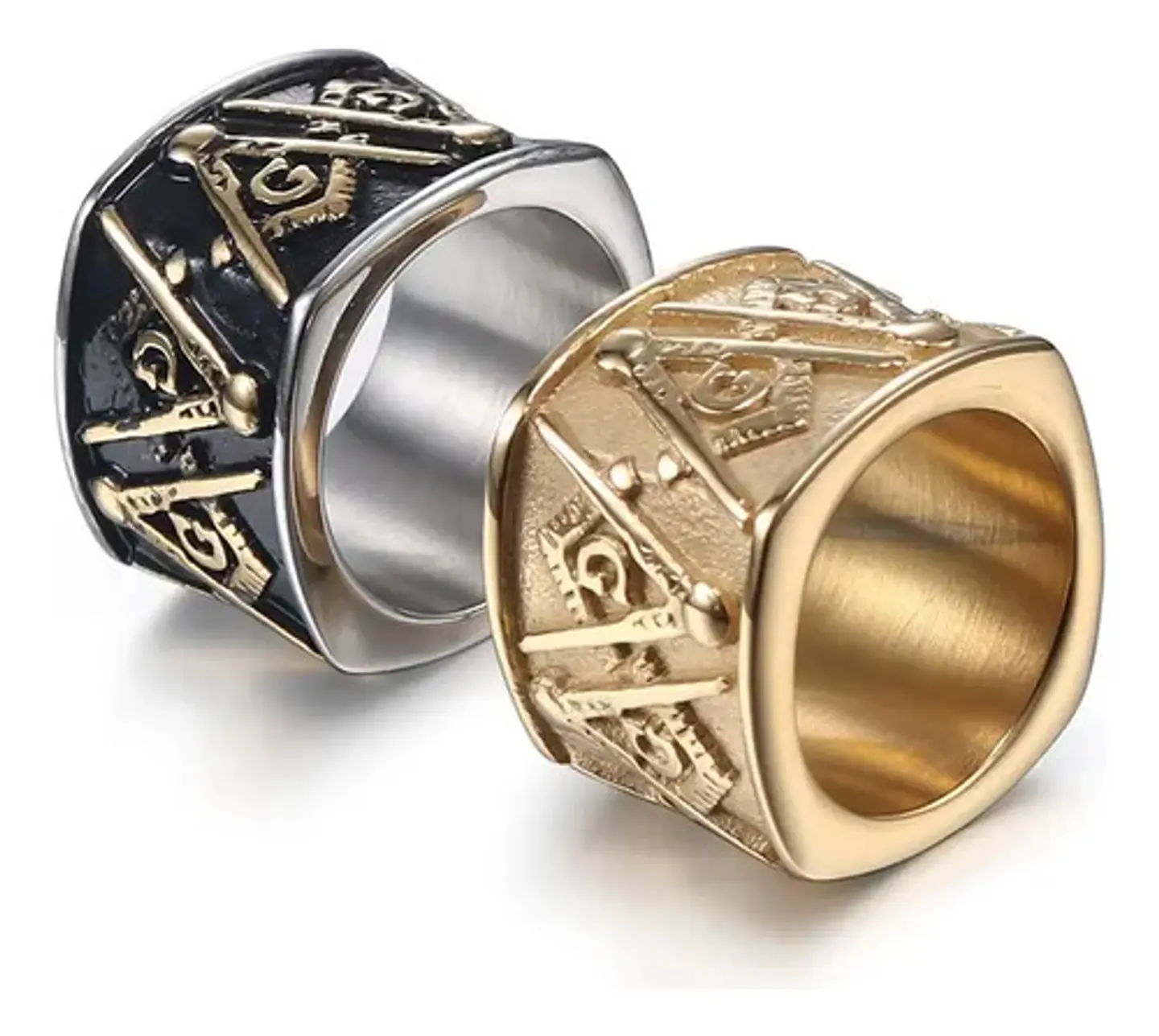 Anillo Acero Inoxidable Color Oro Mason Masoneria Hombre 4