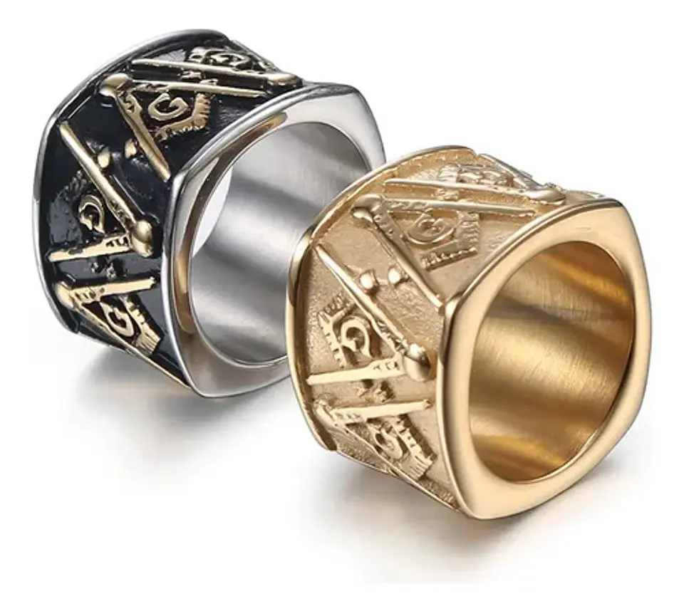 Anillo Acero Inoxidable Color Oro Mason Masoneria Hombre 4