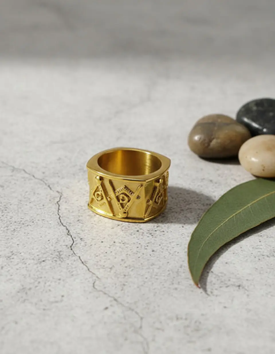 Anillo Acero Inoxidable Color Oro Mason Masoneria Hombre 15