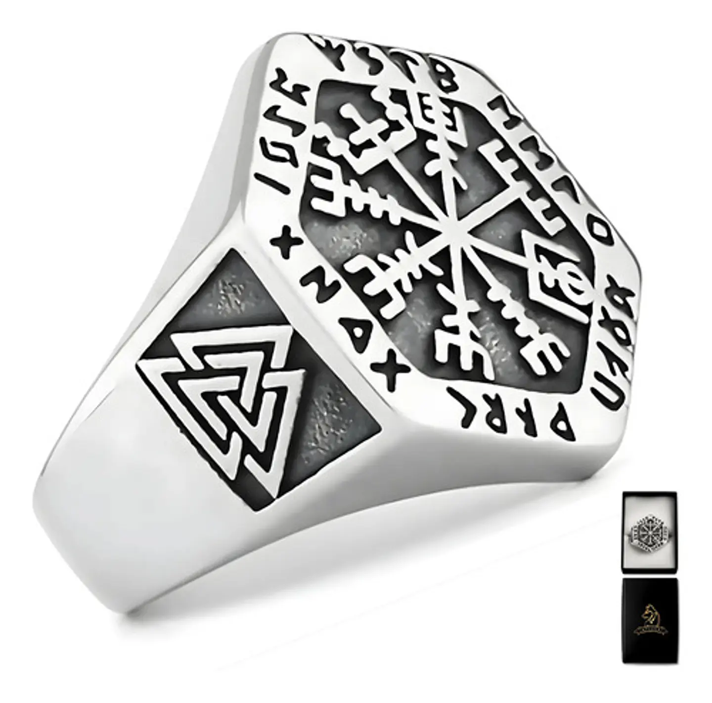 Anillo Vikingo en Acero para hombre y mujer Brújula vegvisir valknut  1