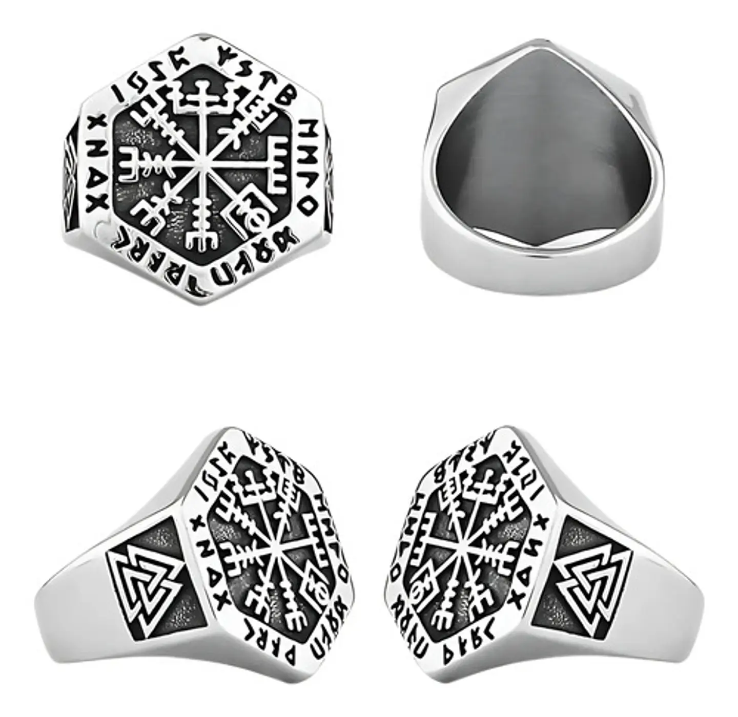 Anillo Vikingo en Acero para hombre y mujer Brújula vegvisir valknut  2